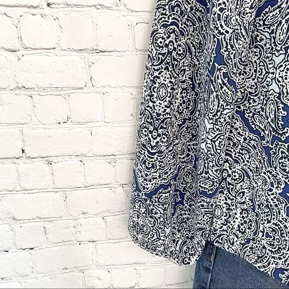 laundry by shelli segal blue white paisley top size XS - Picture 6 of 10